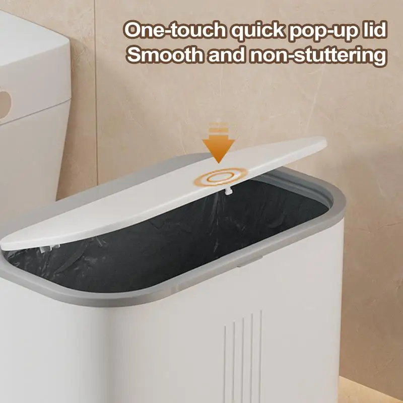 

Slim Trash Can Paper Waste Push Garbage Bin Odor-Proof Touchless Trash Can With Lid For Under-Sink Bedroom Commercial Restaurant