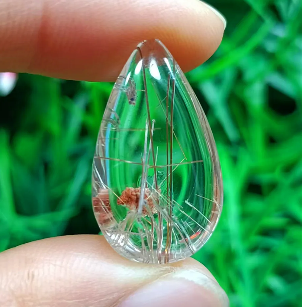 Quartz home decoration crystal pendant, natural gold hair crystal polished hair stone mineral sample