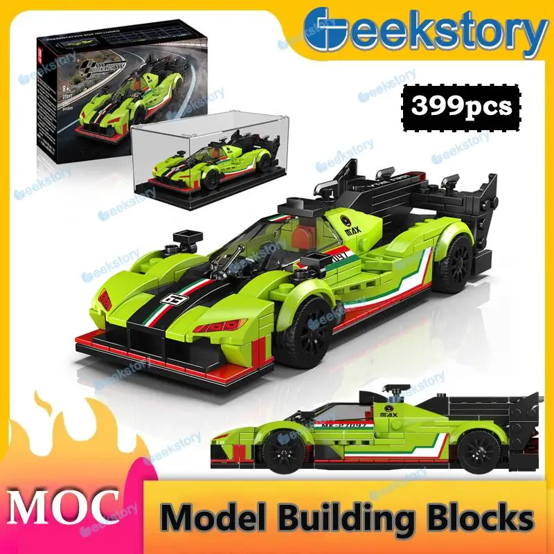 

New 399pcs Super Sports Car Model Building Block Set 27097 With Display Box Boys Assembled Vehicle Collectible Bricks Toys Gifts