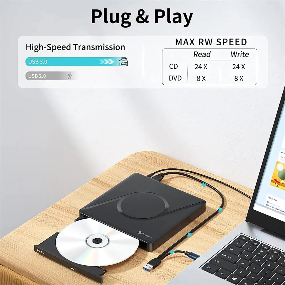 PHIXERO ภายนอก Blu-Ray Burner ไดรฟ์ USB3.0ภายนอก Blu Ray DVD 3D Slim ไดรฟ์ Blu-Ray Writer Reader CD/DVD สำหรับ Window