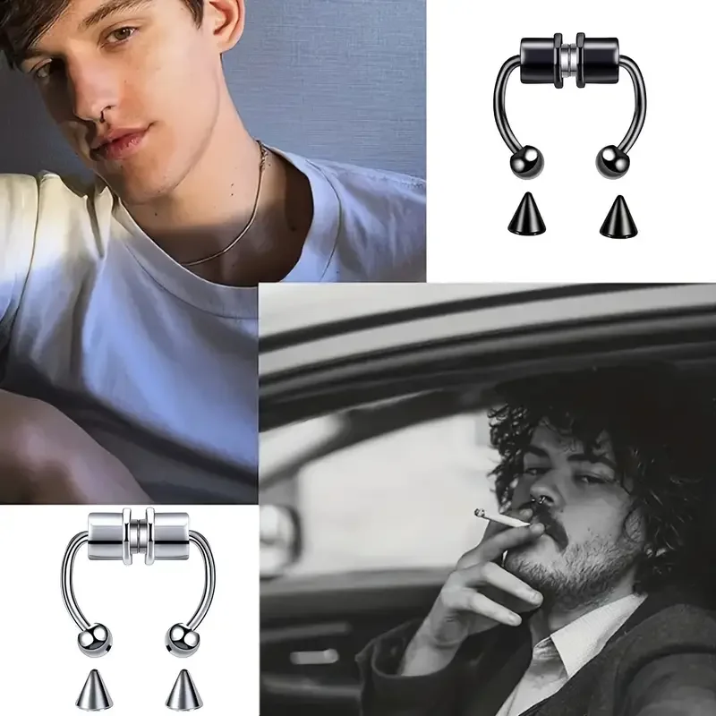 حلقات أنف مزيفة من الحاجز المغناطيسي من الفولاذ المقاوم للصدأ للنساء ، حلقة أنف حلزونية مزدوجة ، ثقب غضروف الزنمة ، مجوهرات للجسم ، بسيطة #5