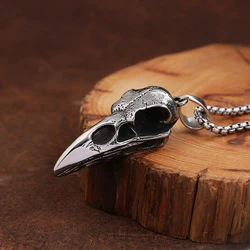 Punk Vintage Viking Crow Head Bird Skull Pendant For Men Stainless Steel Animal Chain Necklaces Fashion Jewelry Gifts Wholesale