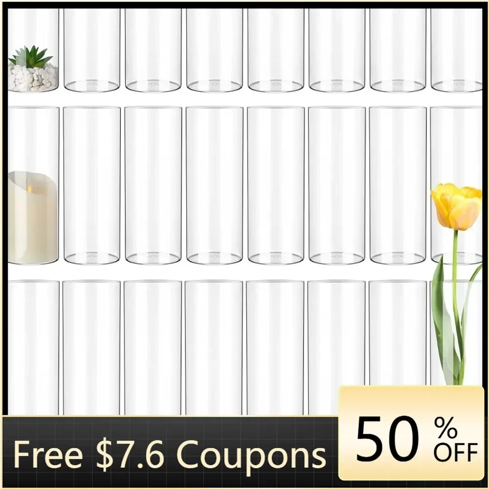 

24 Pcs Glass Cylinder Vase Hurricane Candle Holder Tall Clear Flower Vase Wedding Centerpieces Vases Freight Free Room Decor