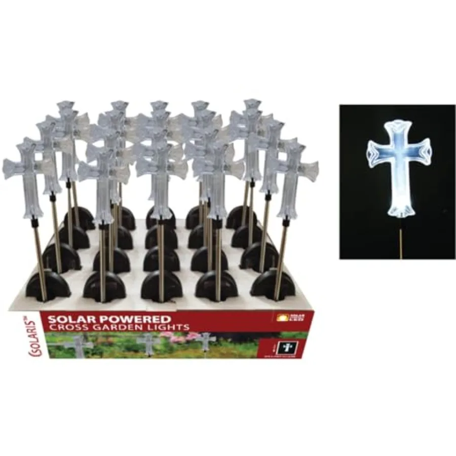 Solar Cross Garden Stake for outdoor decoration, stainless steel material, silver color, weather-resistant and energy-saving