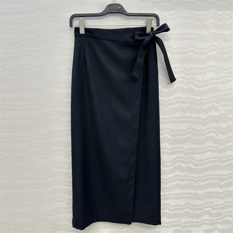 Women's skirt 2026 Spring new asymmetrical slim fit women's half skirt Bow waistband decorative long skirt y2k wool blend Skirt
