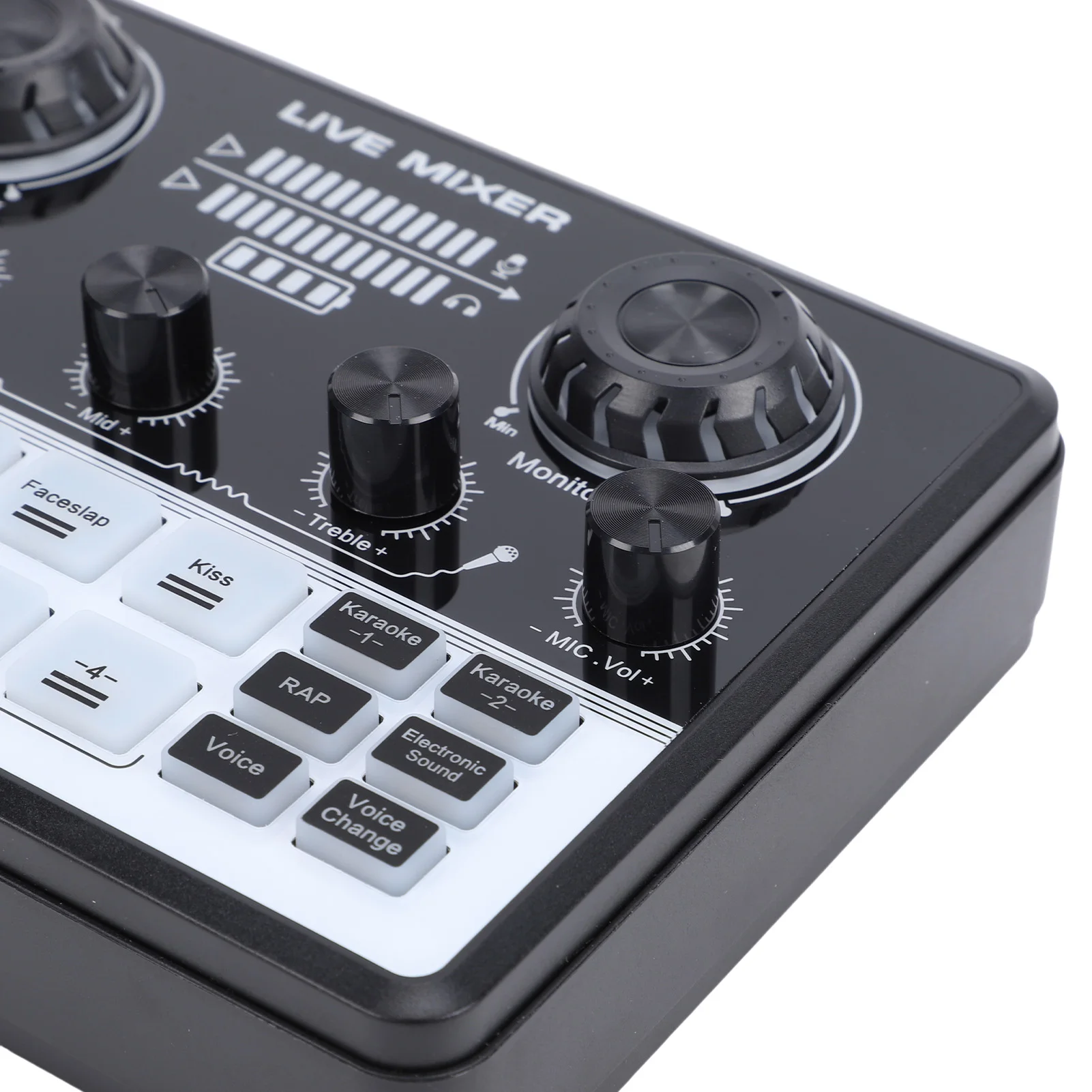 Live Streaming Sound Mixer Sound Card Rechargeable Plug and Play Adjustable Bass Treble Noise Reduction Colorful Indicator Light
