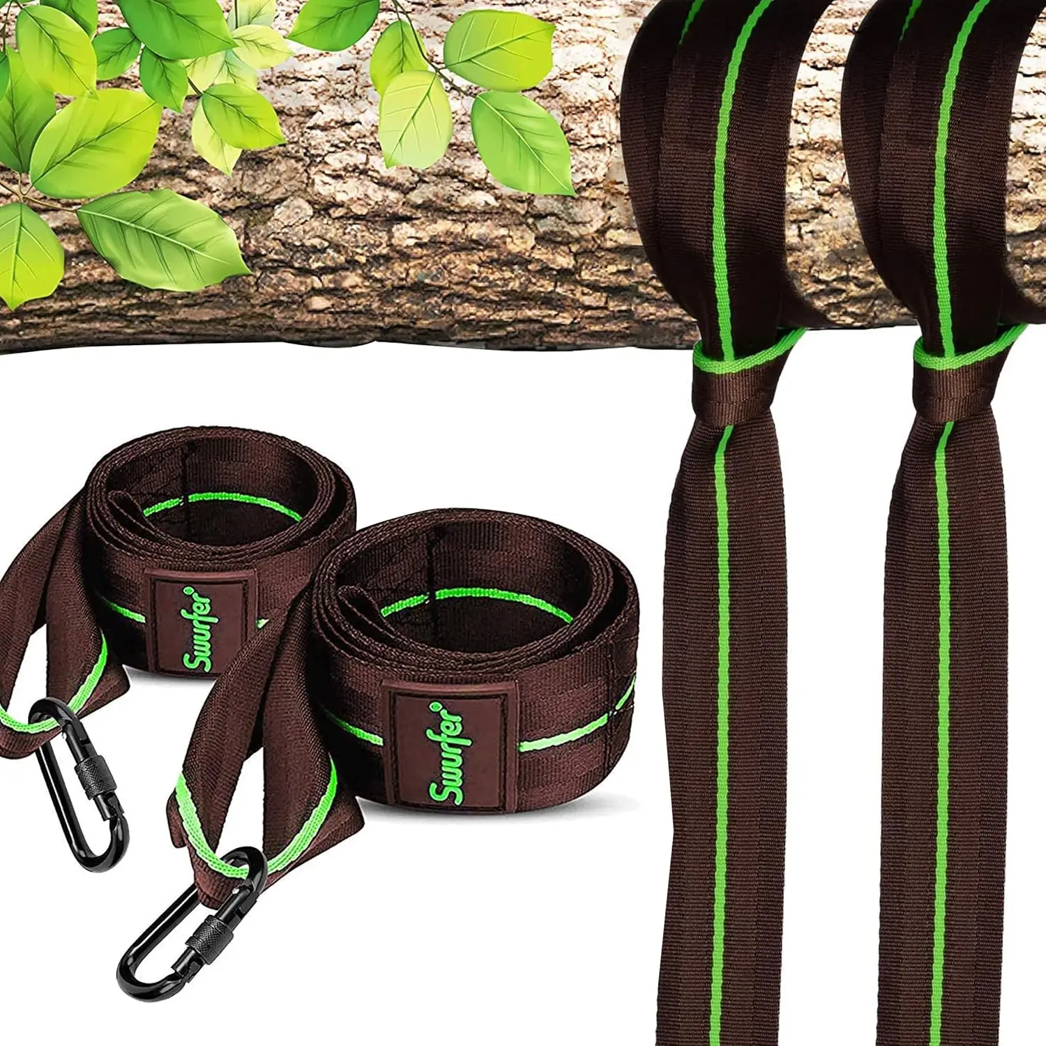 

Tree Swing Hammo Straps –Hanging Kit For Hammock, Tree Swings, Durable, Weatherproof, Rust Free, Secure Lo Snap Carabiners