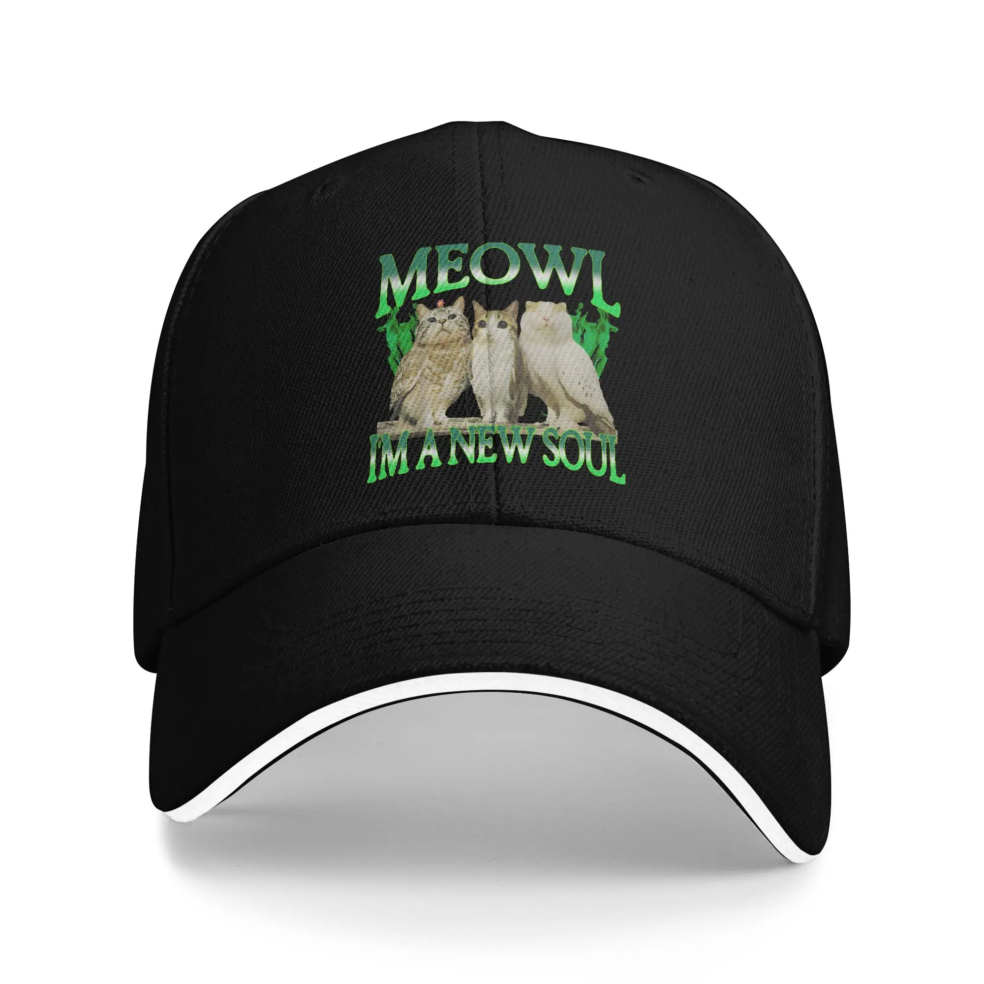 Meowl Im A New Soul Funny Cats Retro Meme Sun Baseball Cap Summer Unisex Men Design Trucker Hat Casual Outdoor Gym Baseball Caps