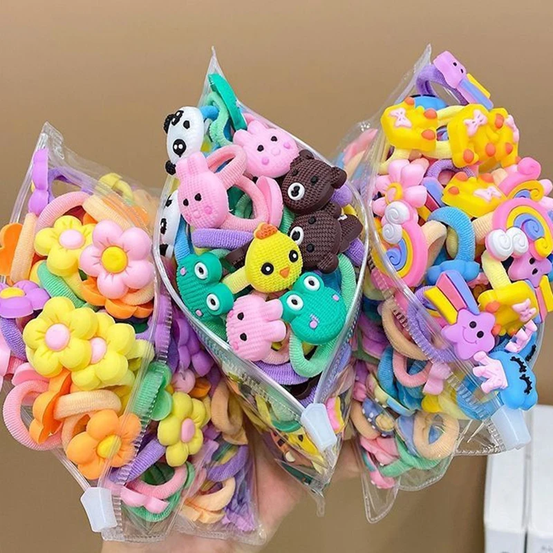 10/20Pcs/Set Cute Cartoon Rubber Elastic Hair Bands Girls Not Hurt Hair Small Scrunchie Kids Sweet Hair Ties Hair Accessories