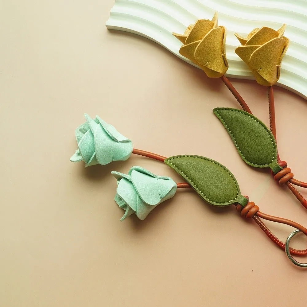 Lovely Leather Tulip Bag Pendant Hanger Colorful Pu Flower Keychain Multi-color Korean Style Bag Charm Luggage Accessories