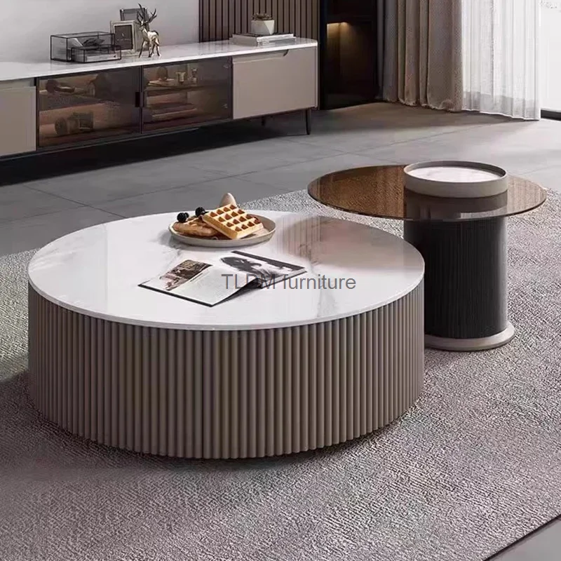 Modern Nordic Coffee Table Luxury Makeup Vanity Minimalist Wood Coffee Table Glass Round Mesa Centro Salon Bedroom Furniture