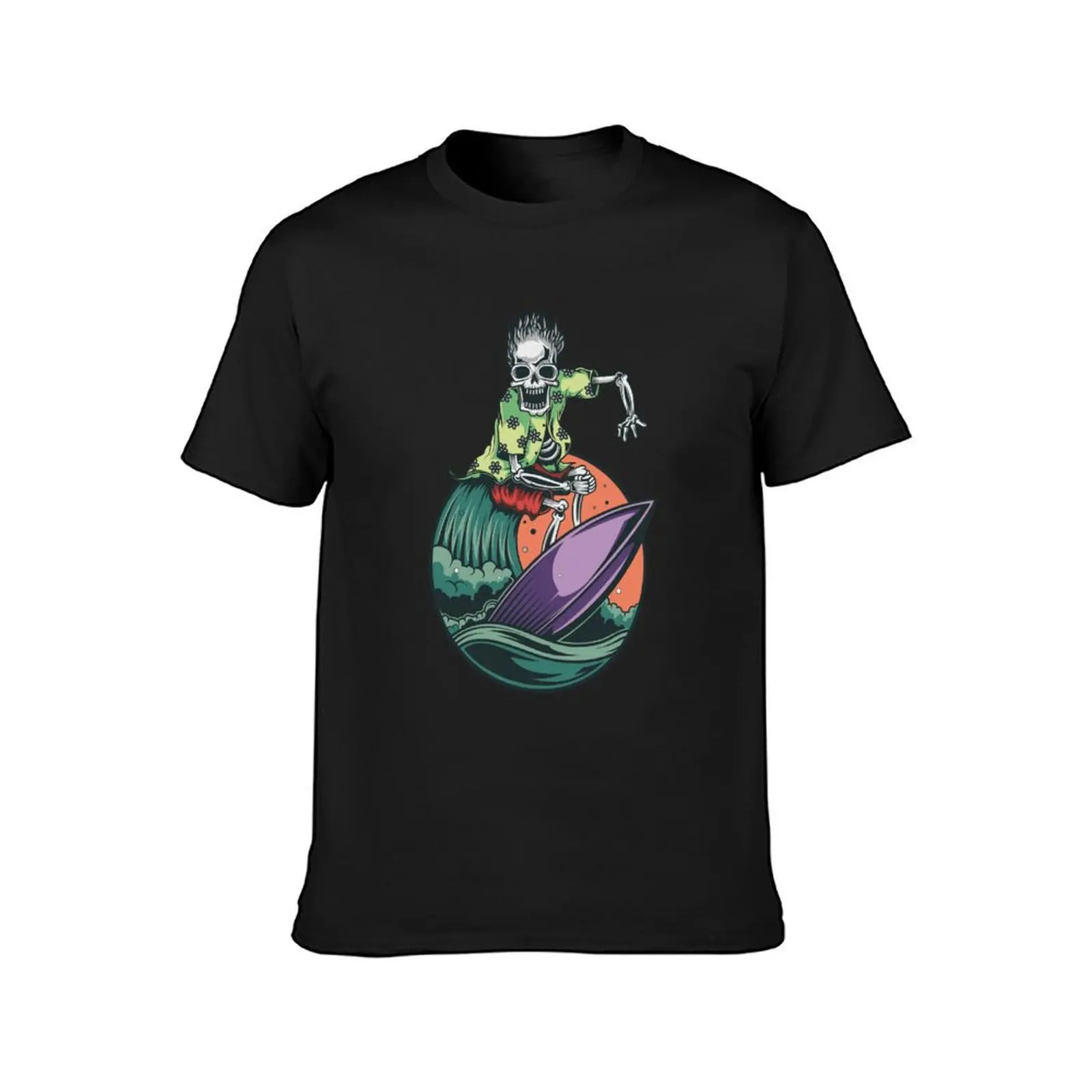 Illustration of a Skeleton Surfing in Wild Waves T-Shirt customs Blouse sublime plus sizes t shirts for men