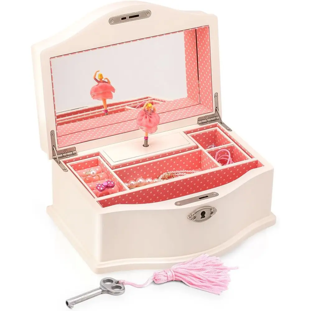 

Swirl Ballet Jewelry Box: Large Wooden Storage with Lock, Mirror, and Wind-Up Music for Girls & Teens