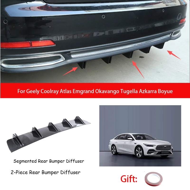 For Geely Coolray Atlas Emgrand Okavango Tugella Azkarra Boyue ABS Rear Bumper Lip Diffuser Shark Fin Anti-collision