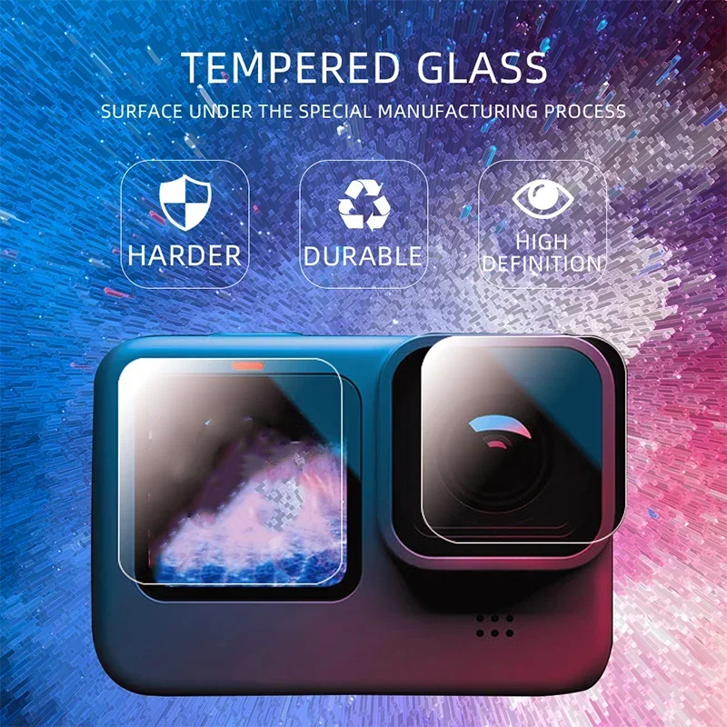 Tempered Glass Flim Screen Protector, Black Lens Protection, película protetora para GoPro Hero 11, 10, 9, 8, Camera Acessórios