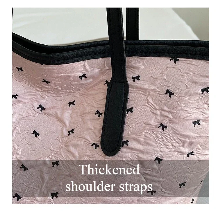Sommerliche, farbenfrohe Tragetasche mit Schleife für Damen, große Kapazität, trendige, vielseitige Hand- und Schultertasche, ideal für Pendler, Alltag und Freizeit. – Detail 4
