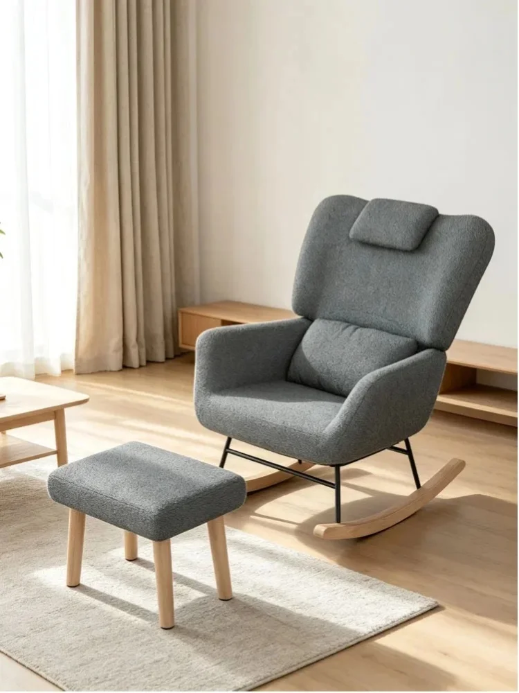 Superaly, tapicerowany fotel bujany z podnóżkiem, miękki materiał teddy fleece, wyściełany fotel bujany, pojedynczy fotel wypoczynkowy do sypialni, salonu, mieszkania, mebel dekoracyjny do domu. — 2