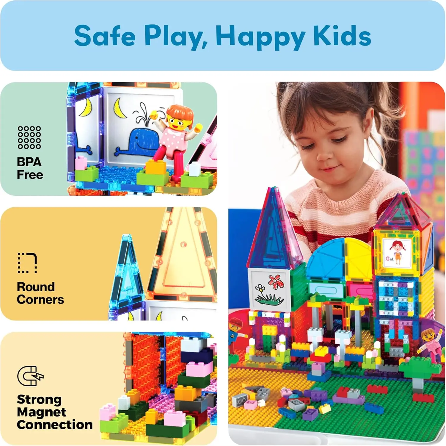 طوب وبلاط مغناطيسي للأطفال ، تظاهر باللعب ، تعلم بطوب قابل للعكس ، سبورة بيضاء ، شارع الطاولة ، مونتيسوري ،