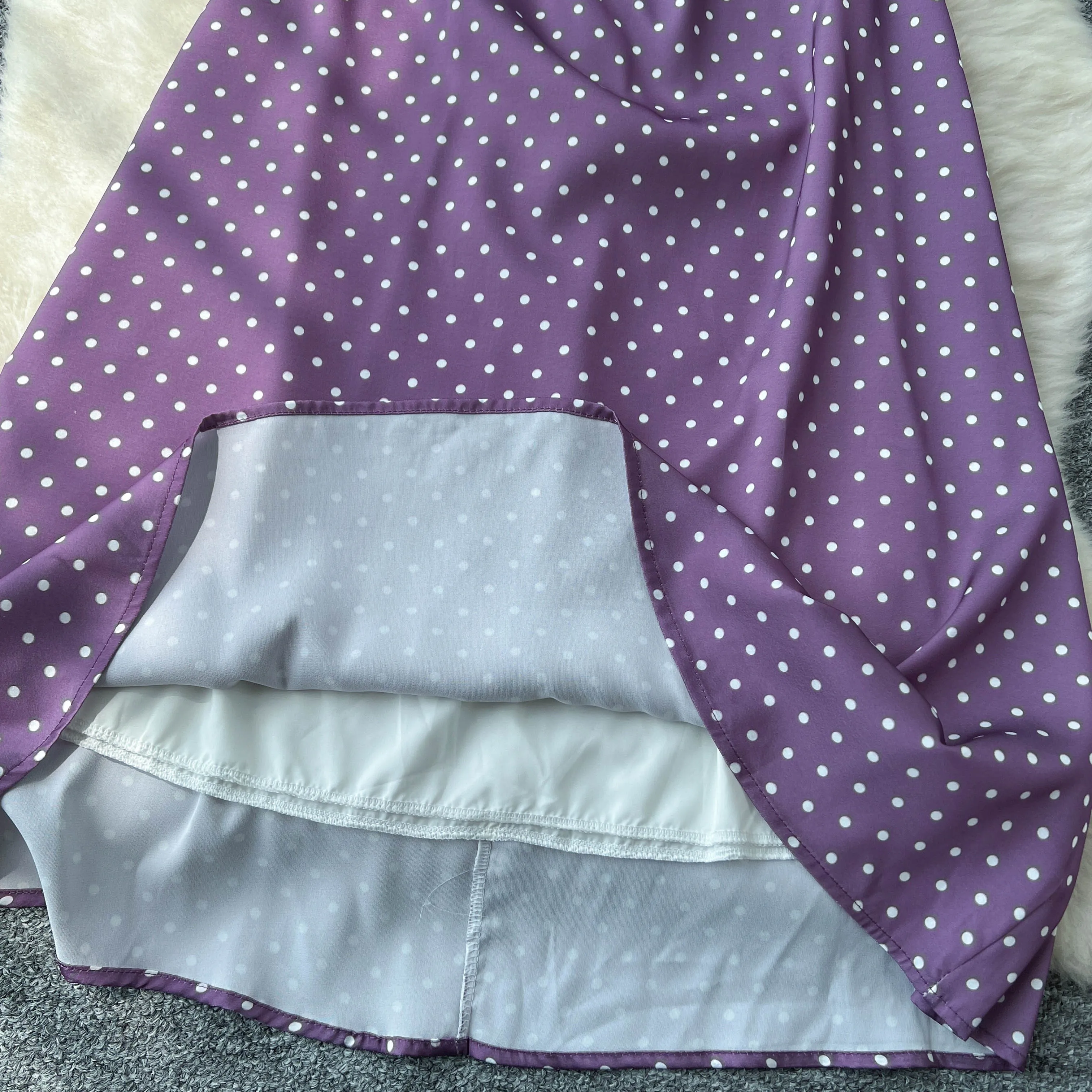 Chic Elegant Ruched Polka dot satin Korean Fashion Fairy Sexy High Waist Vestidos Summer Vacation dress