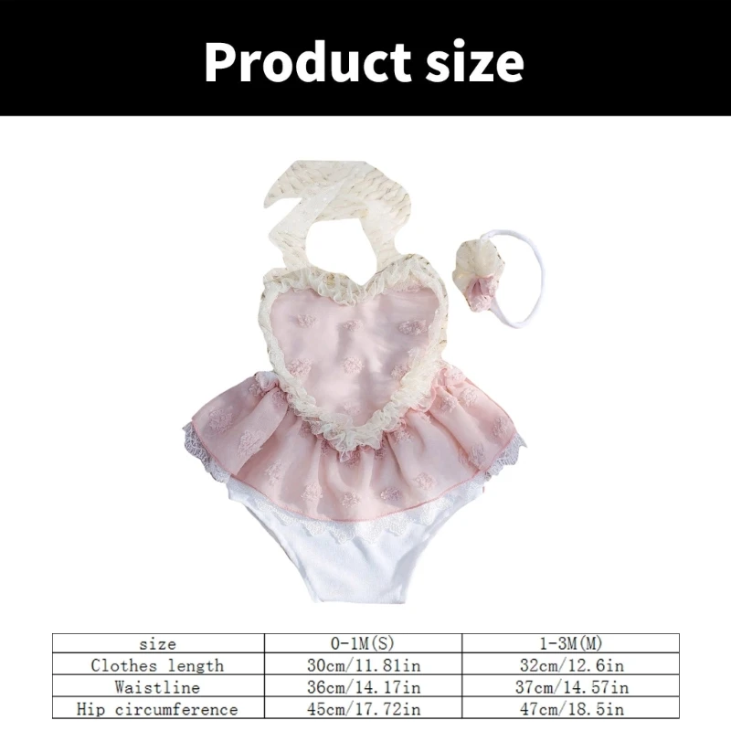 Y1UB Infant Lace Romper and Matching Flower Headband Set 2pcs Newborns Bodysuit Props