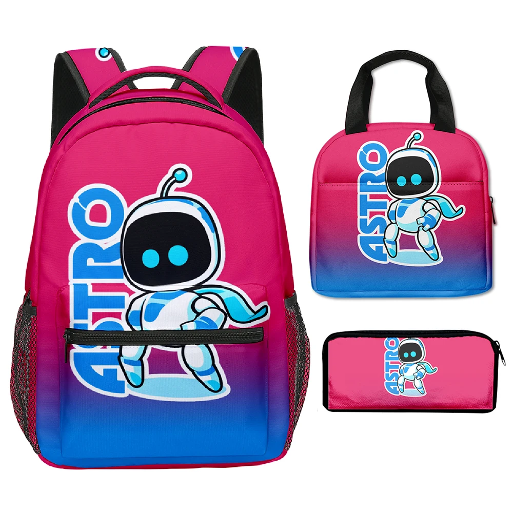 

Harajuku Popular Funny astro bot 3D Print 3pcs/Set School Bags Laptop Daypack Backpack portable Lunch bag Pencil Case