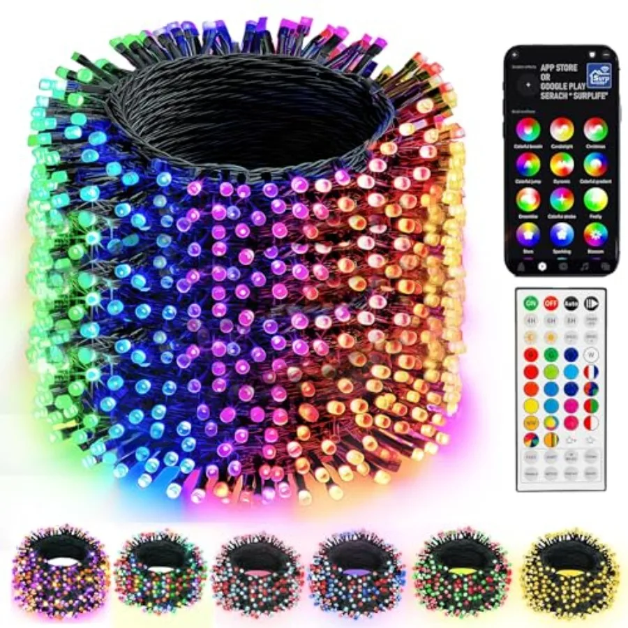 Smart Christmas string lights for indoor outdoor holiday tree party decor, 328FT 1000 LED RGB color changing, remote app contro