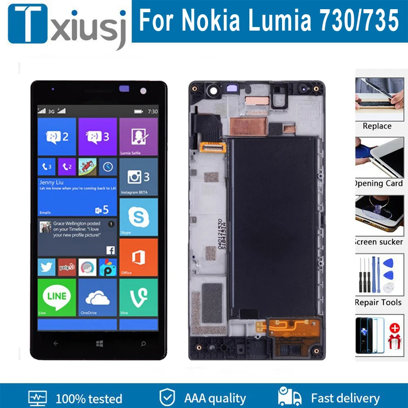 

4.7" OLED LCD Touch Screen For NOKIA Lumia 730 Display With Frame Repair Digitizer Replacement For NOKIA 735 LCD Display