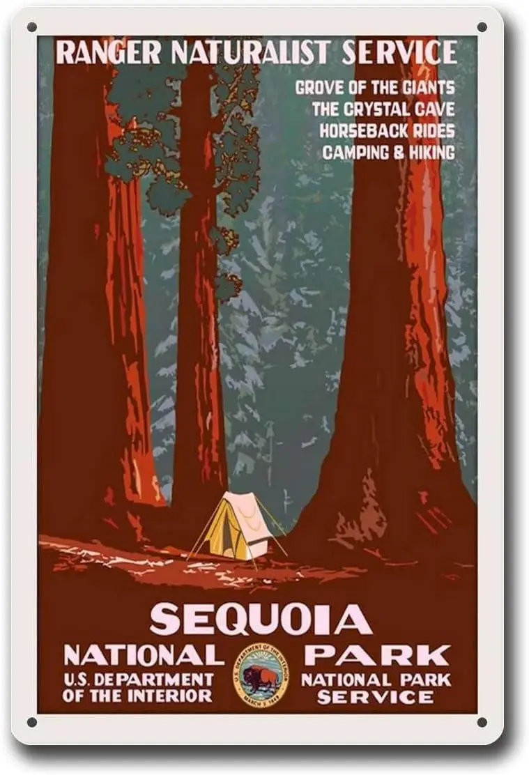 Metall-Blechschilder Sequoia Nationalpark Vintage Sequoia Zelt Camping Rustikale Hütten-Dekoration Geeignet für Büro Zuhause Klassenzimmer B