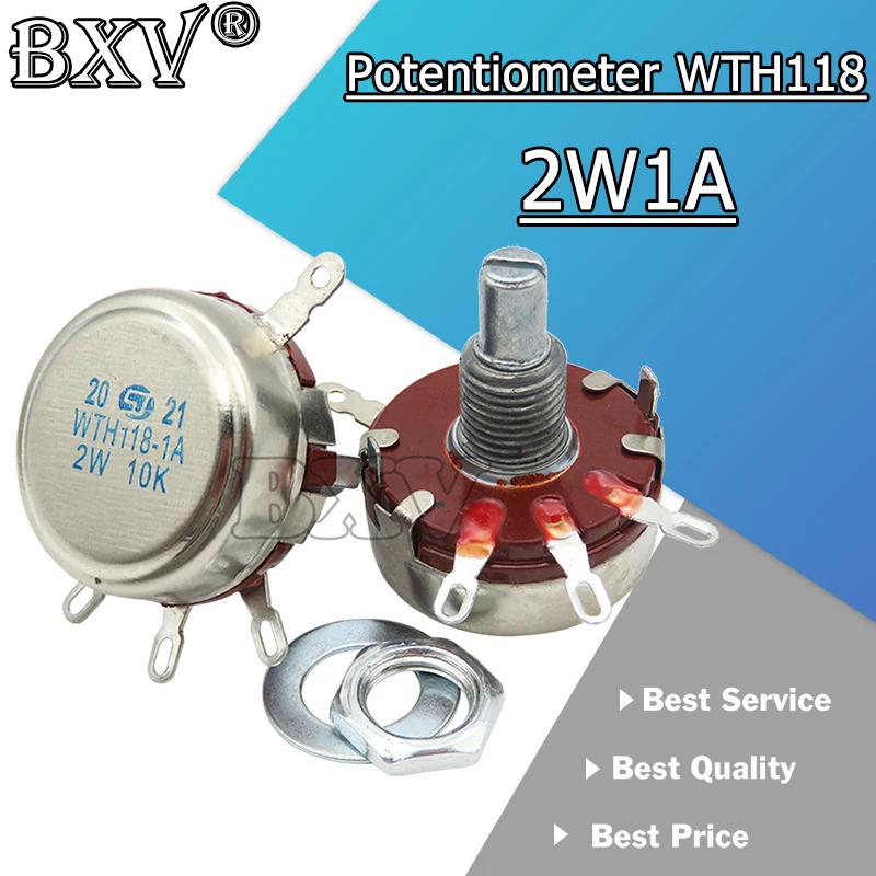 2PCS WTH118 2W 1A Potentiometer 1K 2.2K 4.7K 10K 22K 47K 100K 470K 1M WTH118-2W Round Shaft Carbon Rotary Taper Potentiometer
