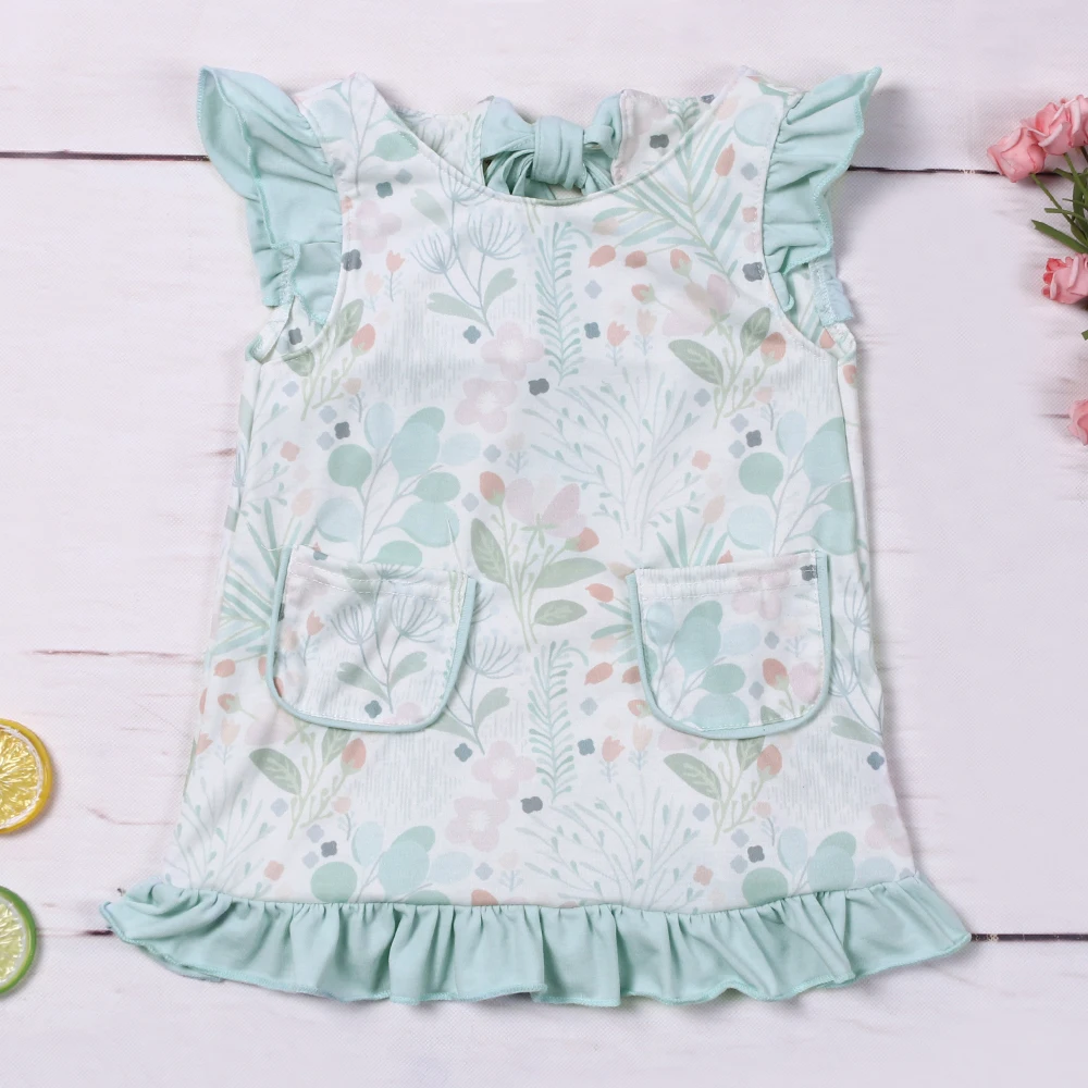 Vestido de princesa de una pieza para niñas pequeñas, ropa con lazo de encaje, mono Floral de menta, falda dulce, traje con estampado de flores, 1-8T