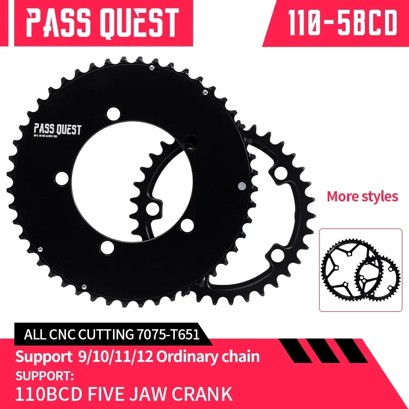 

PASS QUEST Double Chainring 110bcd 5 bolts 46/33T 48/35T 50/34T 52/36T 53/39T 54/40T Bicycle Chainwheel for Shimano SRAM Crank