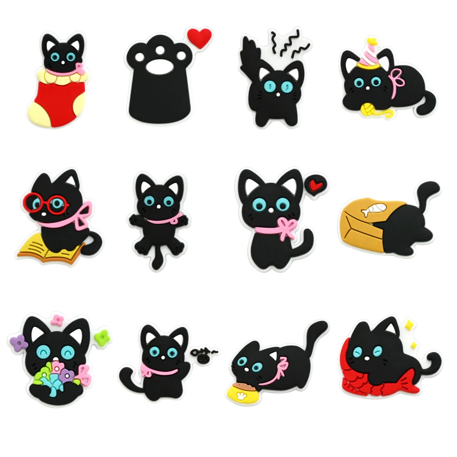 12Pcs Black Cat Series Shoe Decorations Charms for Crocs Shoe Ornaments Perfect For Christmas And Birthday Party