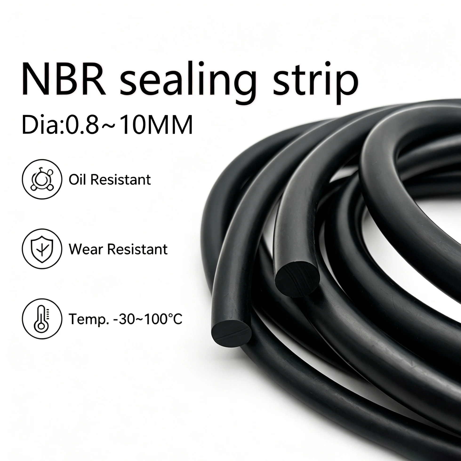 Dia 0.8mm~10mm Solid Black Nitrile Sealing Rope NBR Rubber Strip High Quality Oil & Heat Resistant Seal, 1/5/10M Optional