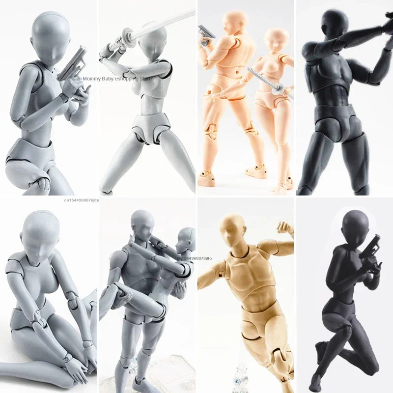 15cm Multi-joint Movable Figure SHFiguarts BODY KUN / BODY CHAN Grey / Black Color Ver PVC Action Figure Collectible Model Toys