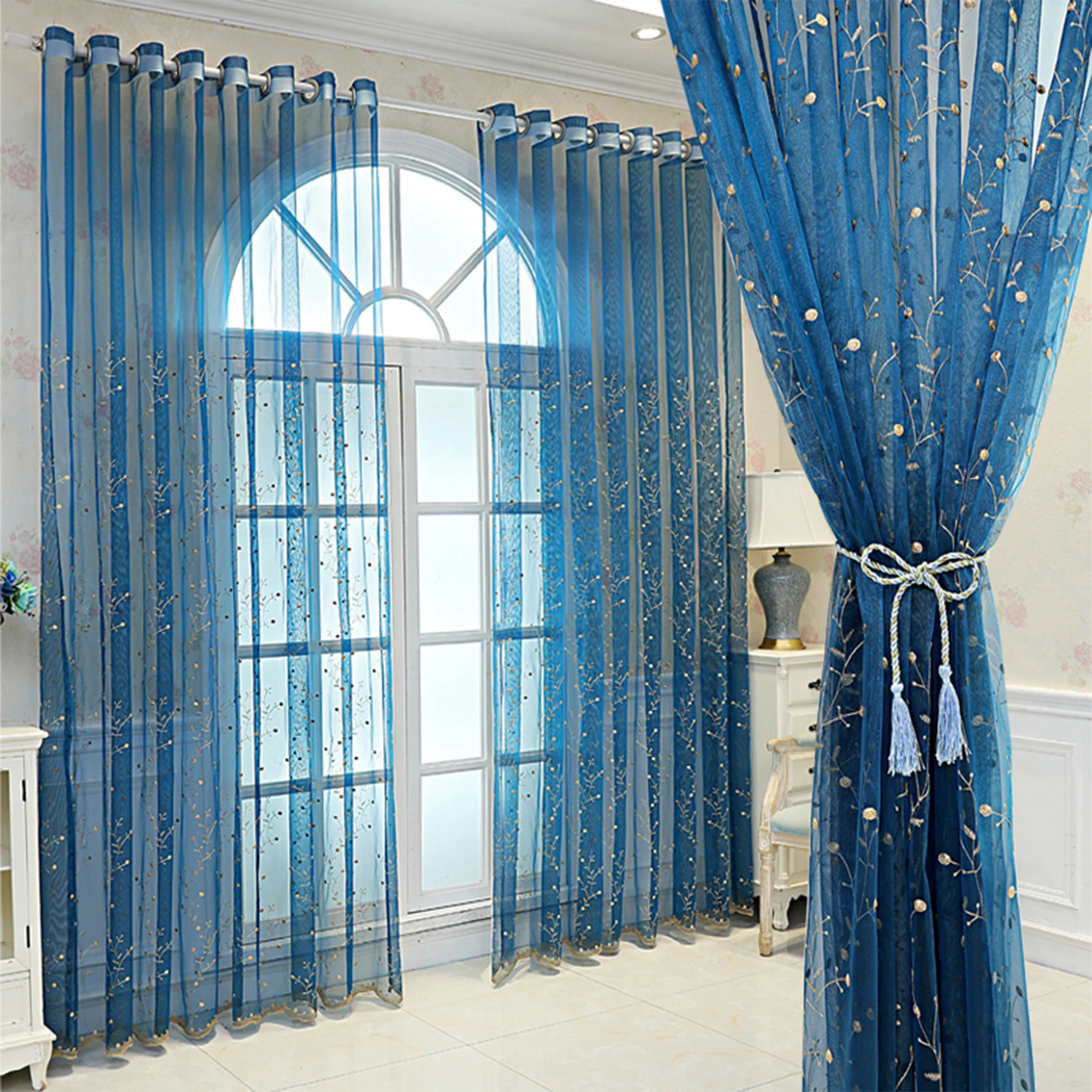 1 rideau transparent de style européen pour salon, chambre, salle à manger, cuisine, draperies de fenêtre romantiques en dentelle, respirantes, décoration intérieure