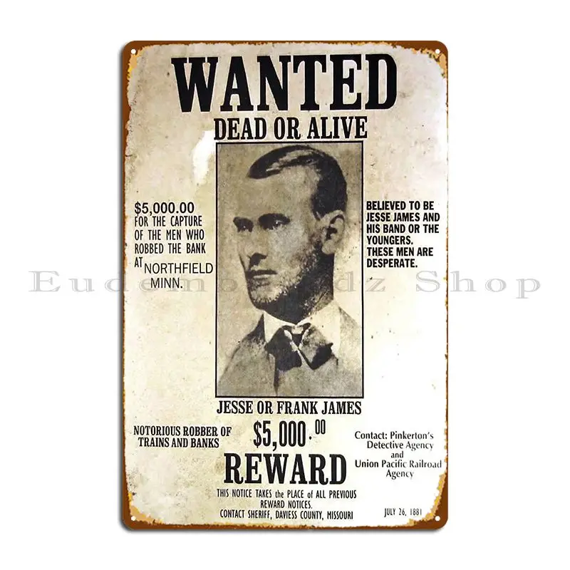 Jesse James Wanted Poster Metal Plaque Poster Mural Club Rusty Club Create Tin Sign Poster