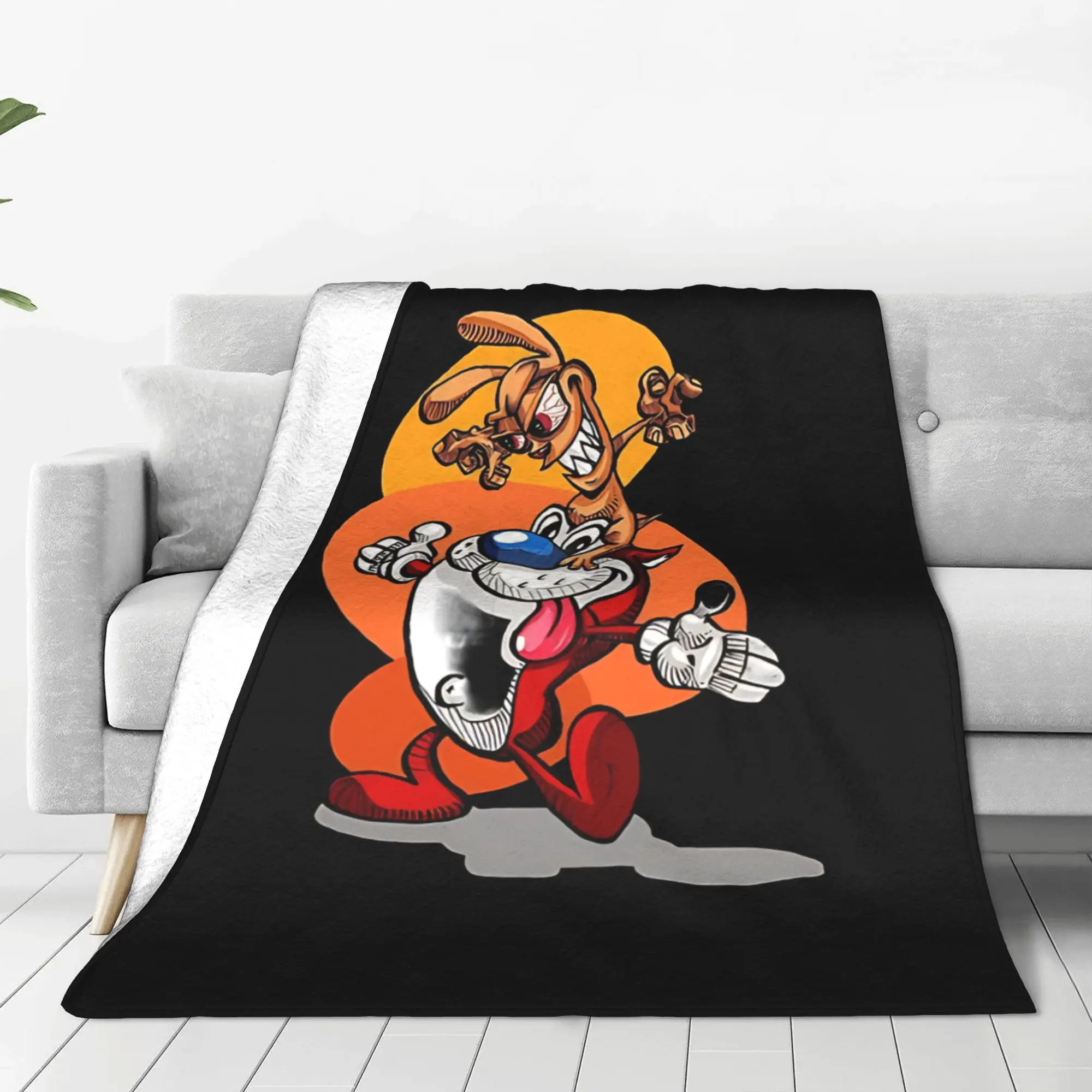 1PC Surreal Cartoon  Ren & Stimpy Home Room Decorations Winter Blankets For Adults Bedding Home Interior Sofa Knee