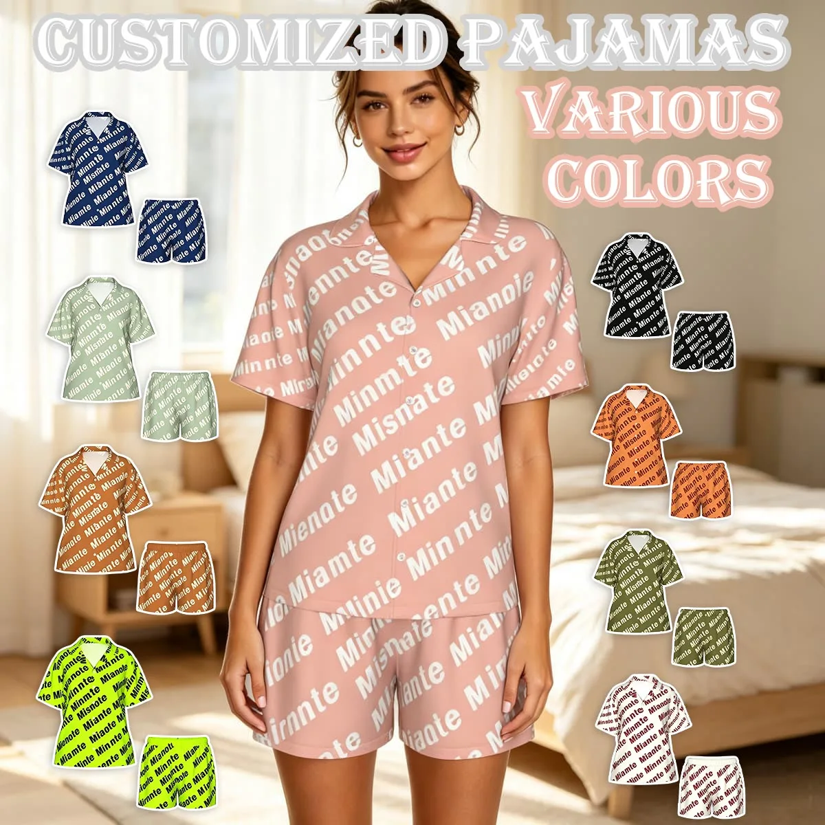 DIY personalized printed pajamas customized women's casual pajamas set with avatar prank face replacement gift for family friend