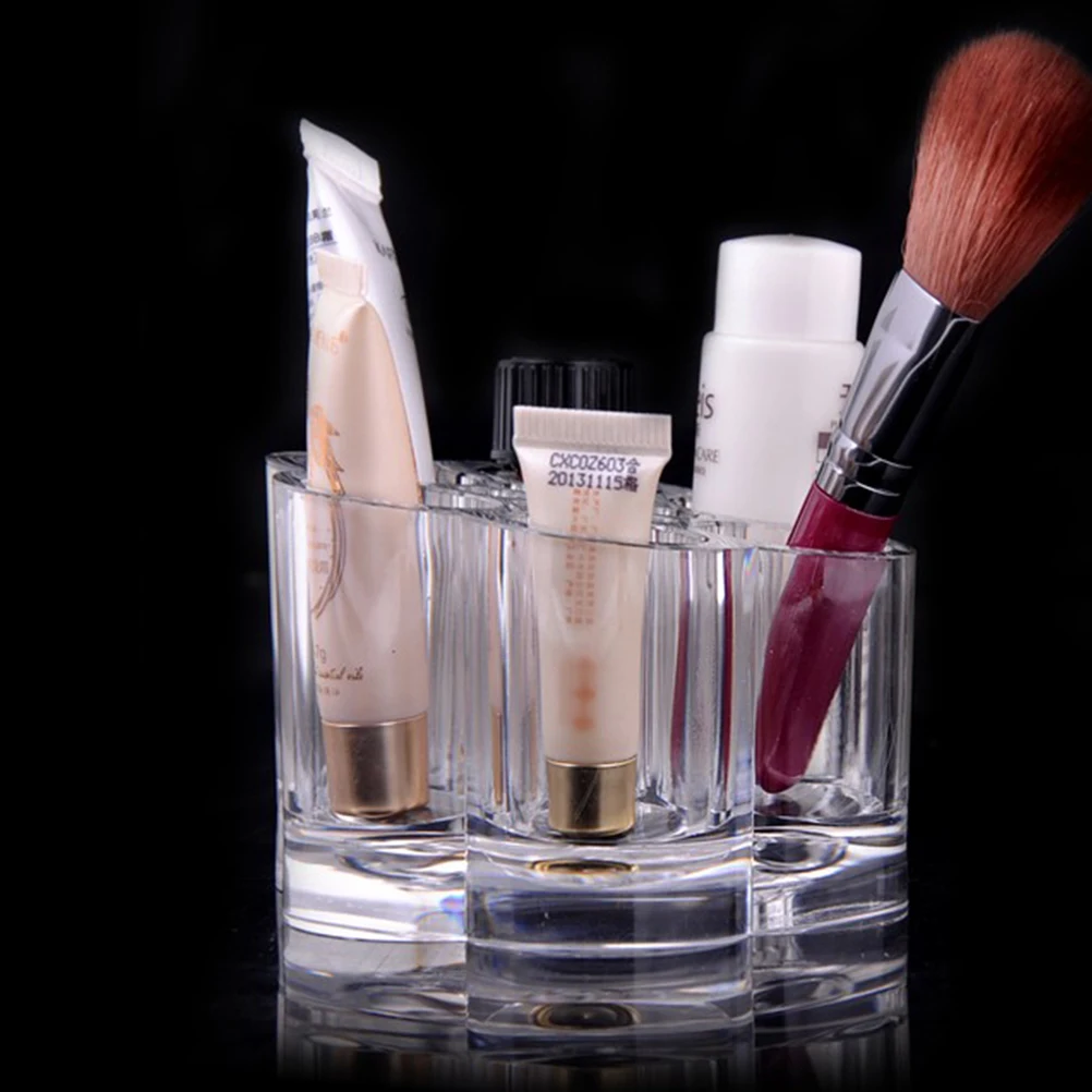 

Transparent Storage Box 6 Hole Acrylic Makeup Organizer Lipstick Stand Beauty Container Plum Blossom Shape
