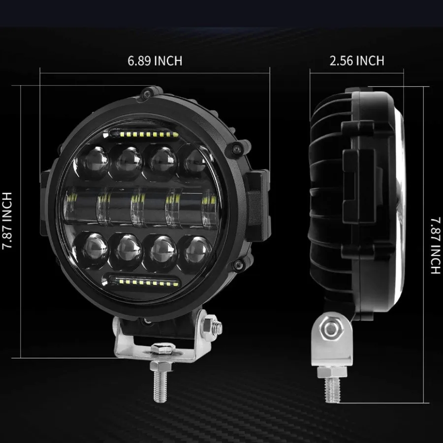 원형 LED 조명 스포트라이트, 매우 밝은 오프로드 LED 작업 라이트 바, 조절 가능한 장착 브래킷, 주간 주행등, 7 인치, 69w