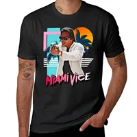 Camiseta Retro de Miami Vice para hombre, camisa de manga corta con gráfico de peso pesado, de los años 80, para verano, gran oferta
