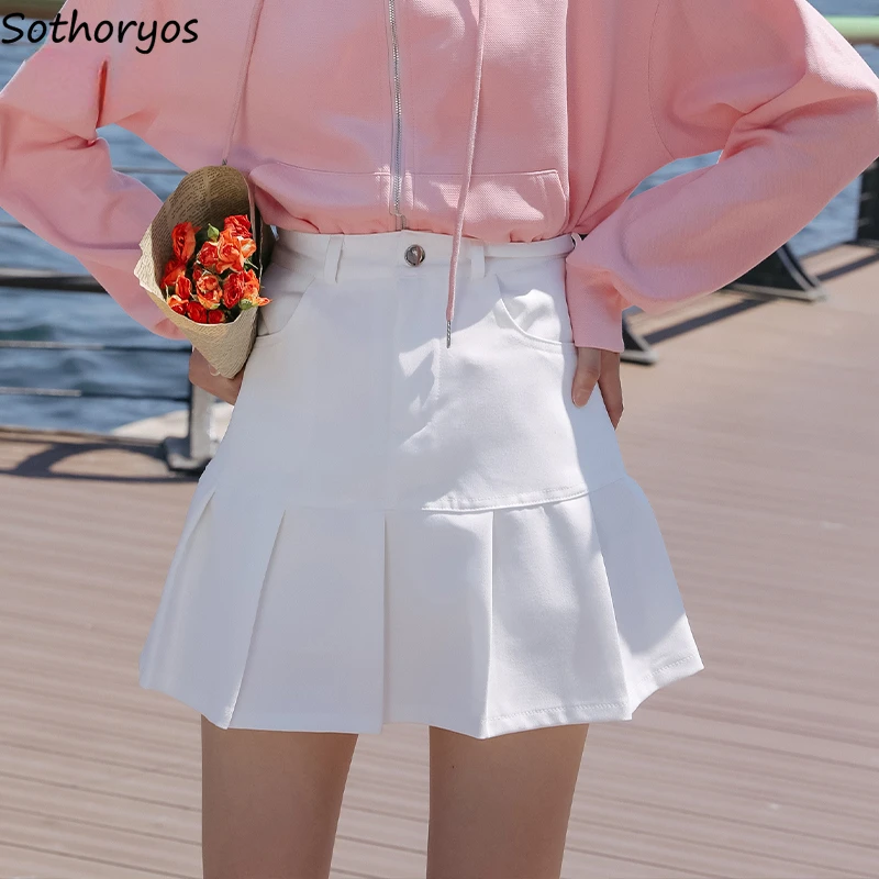 

Summer Mini Skirts Women Pleated Simple High Waist Tender Korean Style Fashion Classic Y2k College Girls Outdoor All-match Falda