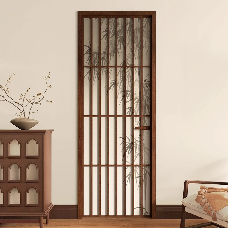 Aluminum door new Chinese style wind bamboo shadow into the painting to create a poetic space built-in tempered glass