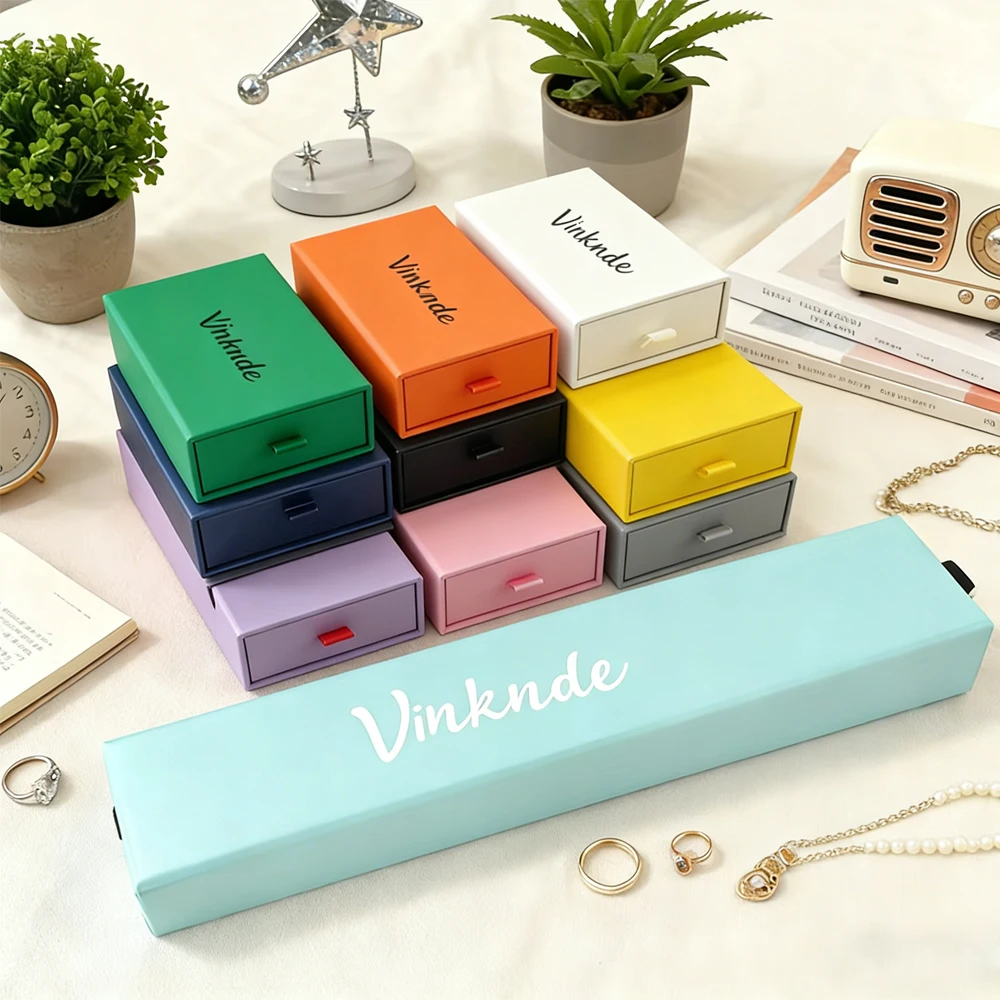 

50Pcs Cardboard Sliding Paper Drawer Boxes Necklace Earring Bracelet Ring Box Custom Logo Gift Packaging Jewelry Organizer Case