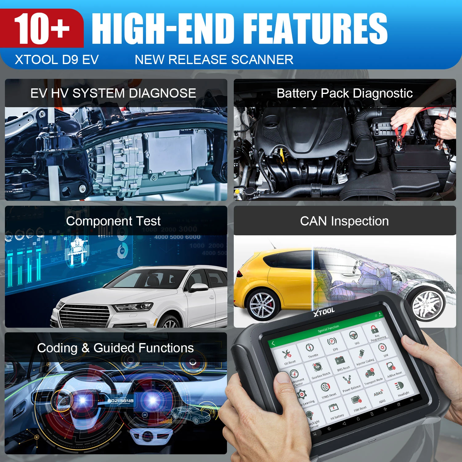 Newest XTOOL D9EV Car Diagnostic Tool & Energy Vehicle 2 In1 Analyzer For BYD For Tesla D9EV Automotive Scanner Battery Tester view 2