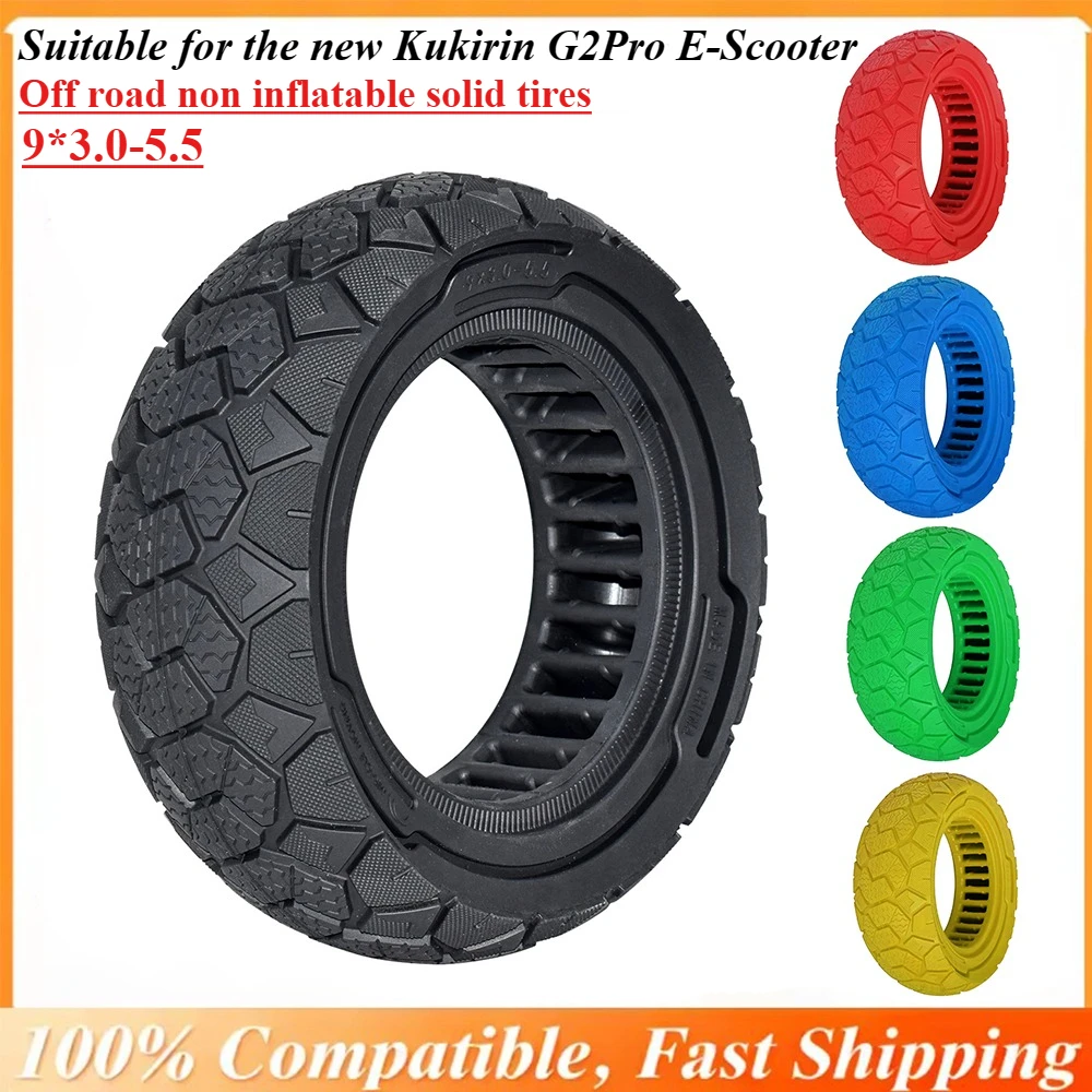 Explosion-Proof Solid Tire 9*3.0-5.5 for Kukirin G2 Pro Scooter-Anti-Slip Off-Road Rubber Tyre No Inflation Needed Multi-Colors