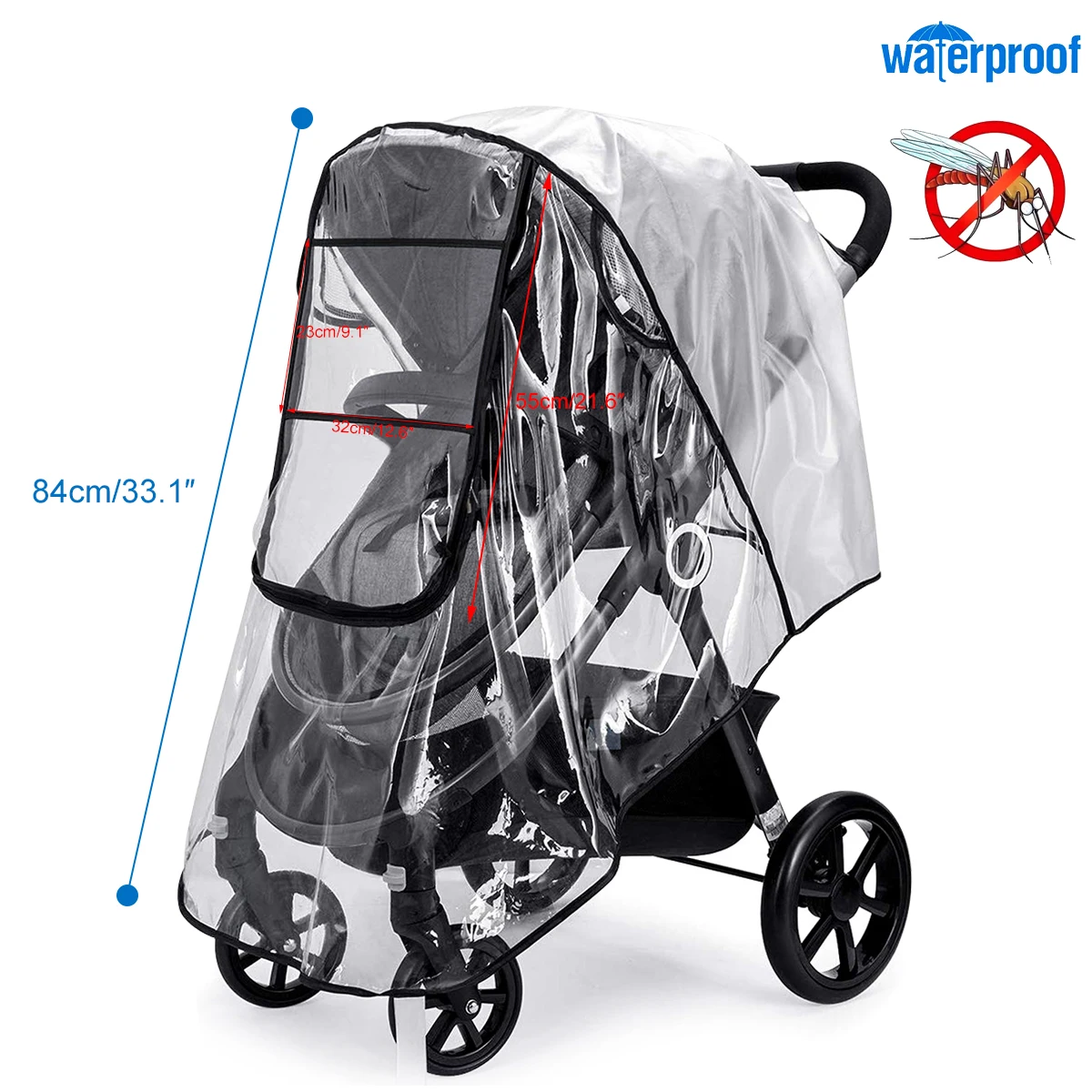 Baby Stroller Accessories EVA Waterproof Rain Cover Transparent Wind Dust Shield Zipper Open For Pushchairs Raincoat