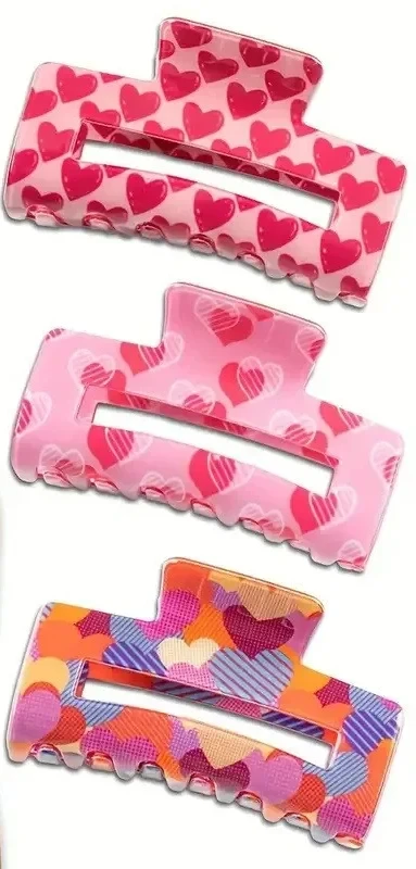 New Valentines Day Limited Edition Hair Clips with Heart-shaped Print Sweet and Versatile Crab Clip for Womens Hair Accessories