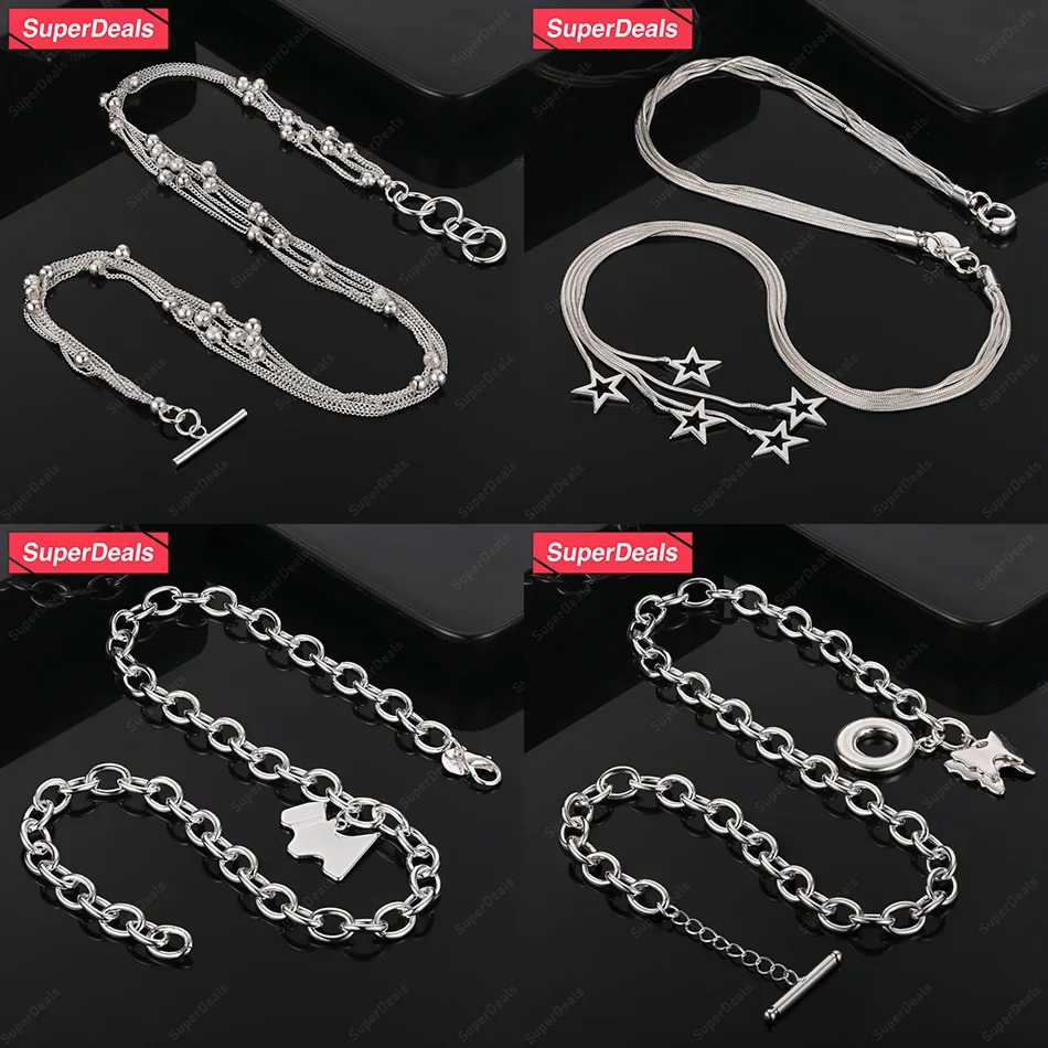 

SuperDeals 925 Sterling Silver Star Beads Puppy Butterfly Pendant Necklace Women Fashion Party Wedding Gift Luxury Jewelry