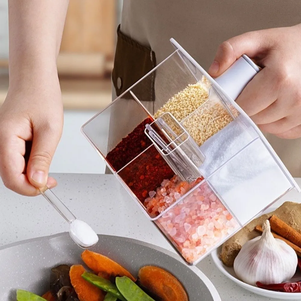 

Wall Mount Seasoning Storage Box Seal Moisture-proof with Spoon Spice Seasoning Jar Clear Non Perforated Seasoning Container